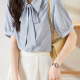 Solid Color Lace-Up Shirt