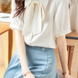 Solid Color Lace-Up Shirt