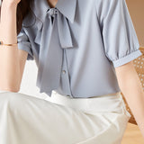 Solid Color Lace-Up Shirt