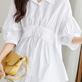 Waist-Defined Medium Sleeve Shirt