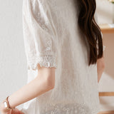 Chic Puff Sleeve Embroidered Shirt