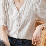 Chic Puff Sleeve Embroidered Shirt