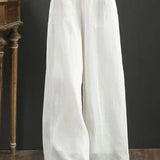 Solid Color Linen Wide-Leg Pants