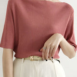 Simple Medium Sleeve Knit Top