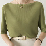 Simple Medium Sleeve Knit Top