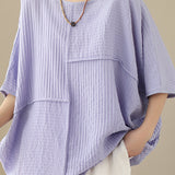 Loose Batwing Sleeve Linen-Look T-Shirt