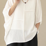 Loose Batwing Sleeve Linen-Look T-Shirt