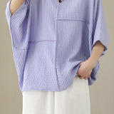 Loose Batwing Sleeve Linen-Look T-Shirt