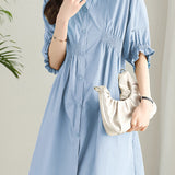 Asymmetrical Pleated Shirt Dress