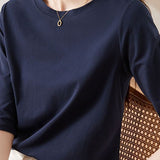 Minimalist Round Neck Three-Quarter Sleeve T-Shirt