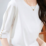 Minimalist Round Neck Three-Quarter Sleeve T-Shirt