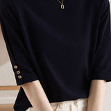 Minimalist Round Neck Three-Quarter Sleeve T-Shirt