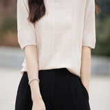 Round Neck Solid Color Fine Knit Top