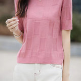 Round Neck Solid Color Fine Knit Top