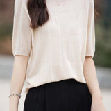 Round Neck Solid Color Fine Knit Top