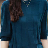 Round Neck Solid Color Fine Knit Top