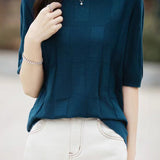 Round Neck Solid Color Fine Knit Top