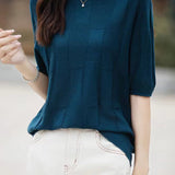 Round Neck Solid Color Fine Knit Top