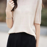 Round Neck Solid Color Fine Knit Top