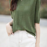 Round Neck Solid Color Fine Knit Top