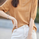 Round Neck Solid Color Fine Knit Top