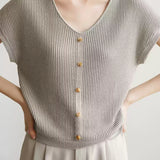 French Vintage V-Neck Ice Silk Knit Top