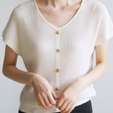 French Vintage V-Neck Ice Silk Knit Top