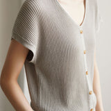 French Vintage V-Neck Ice Silk Knit Top