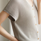 French Vintage V-Neck Ice Silk Knit Top