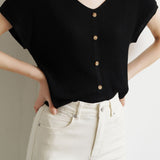 French Vintage V-Neck Ice Silk Knit Top