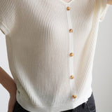 French Vintage V-Neck Ice Silk Knit Top