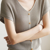 French Vintage V-Neck Ice Silk Knit Top