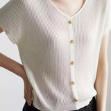 French Vintage V-Neck Ice Silk Knit Top