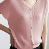 French Vintage V-Neck Ice Silk Knit Top