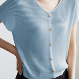 French Vintage V-Neck Ice Silk Knit Top