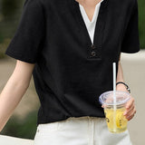 Simple Versatile Color Block V-Neck T-Shirt