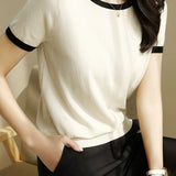 Minimalist Chic Color-Blocked Round Neck Short Sleeve