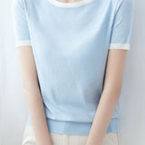 Minimalist Chic Color-Blocked Round Neck Short Sleeve