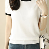 Minimalist Chic Color-Blocked Round Neck Short Sleeve