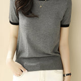 Minimalist Chic Color-Blocked Round Neck Short Sleeve