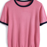 Minimalist Chic Color-Blocked Round Neck Short Sleeve