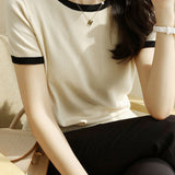 Minimalist Chic Color-Blocked Round Neck Short Sleeve