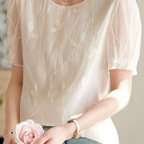 Round Neck Sheer Ethereal Embroidered Shirt