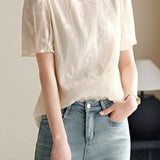 Round Neck Sheer Ethereal Embroidered Shirt