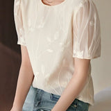 Round Neck Sheer Ethereal Embroidered Shirt