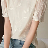 Round Neck Sheer Ethereal Embroidered Shirt