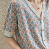 Retro Jacquard V-Neck Short Knit Cardigan