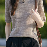 Vintage fine-spun round-neck knit T-shirt