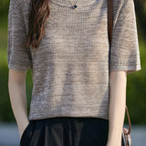 Vintage fine-spun round-neck knit T-shirt