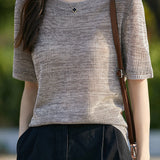 Vintage fine-spun round-neck knit T-shirt